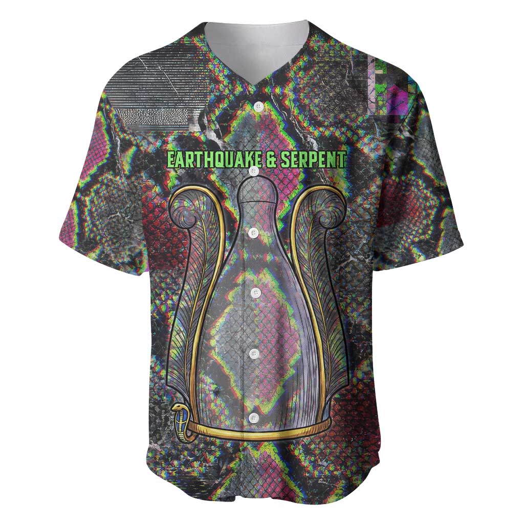 Geb Ancient Egyptian Baseball Jersey with Serpent Throne and Snake Skin Texture Egyptian Earth God Tribute - Wonder Print Shop