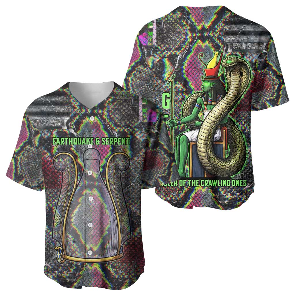 Geb Ancient Egyptian Baseball Jersey with Serpent Throne and Snake Skin Texture Egyptian Earth God Tribute - Wonder Print Shop