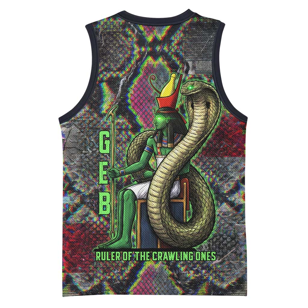 Geb Ancient Egyptian Basketball Jersey with Serpent Throne and Snake Skin Texture Egyptian Earth God Tribute - Wonder Print Shop