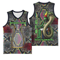 Geb Ancient Egyptian Basketball Jersey with Serpent Throne and Snake Skin Texture Egyptian Earth God Tribute - Wonder Print Shop