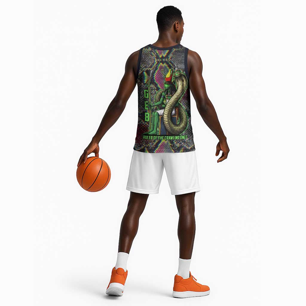 Geb Ancient Egyptian Basketball Jersey with Serpent Throne and Snake Skin Texture Egyptian Earth God Tribute - Wonder Print Shop