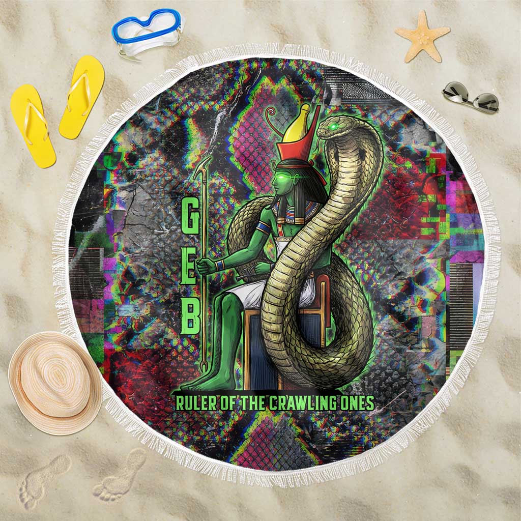 Geb Ancient Egyptian Beach Blanket with Serpent Throne and Snake Skin Texture Egyptian Earth God Tribute - Wonder Print Shop