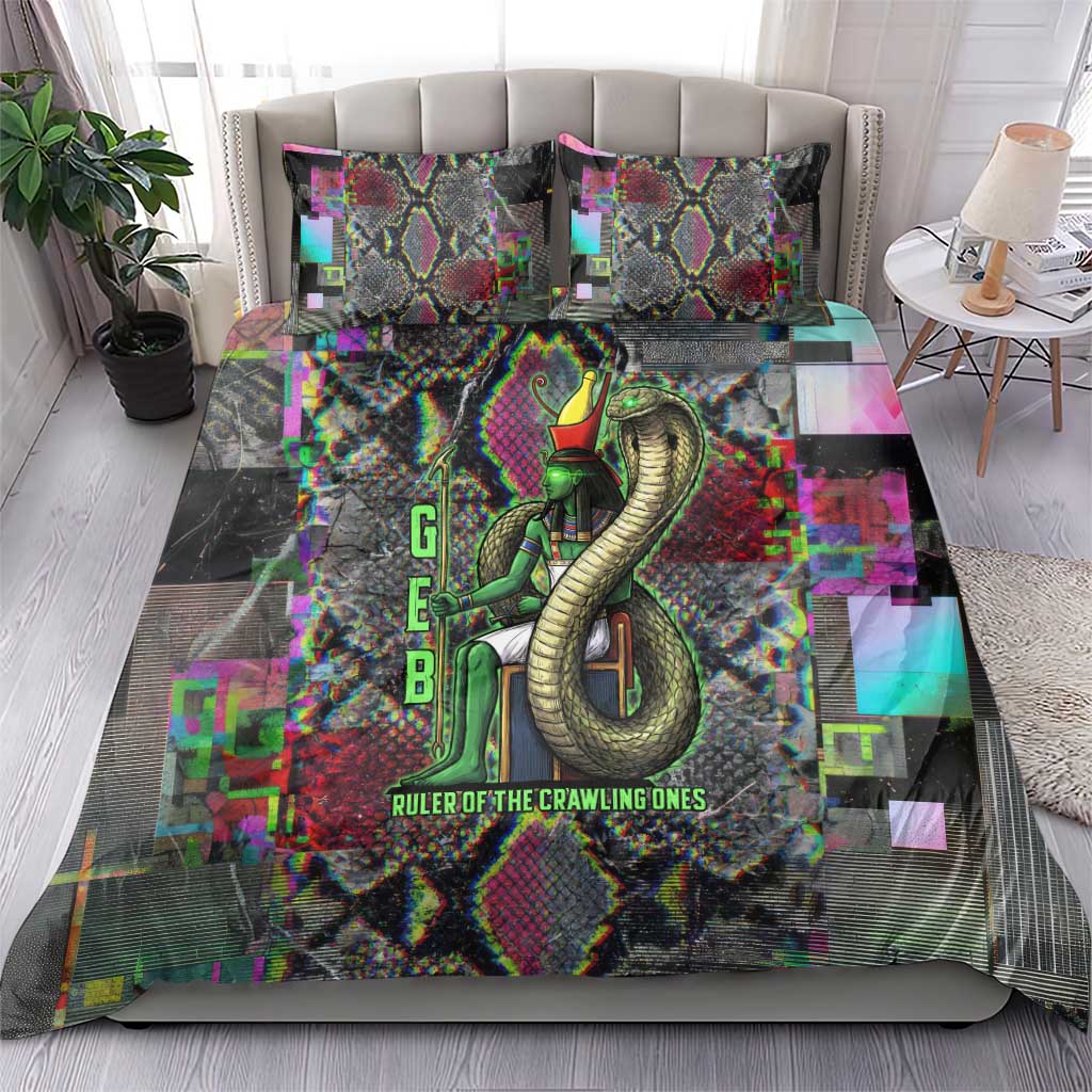 Geb Ancient Egyptian Bedding Set with Serpent Throne and Snake Skin Texture Egyptian Earth God Tribute - Wonder Print Shop