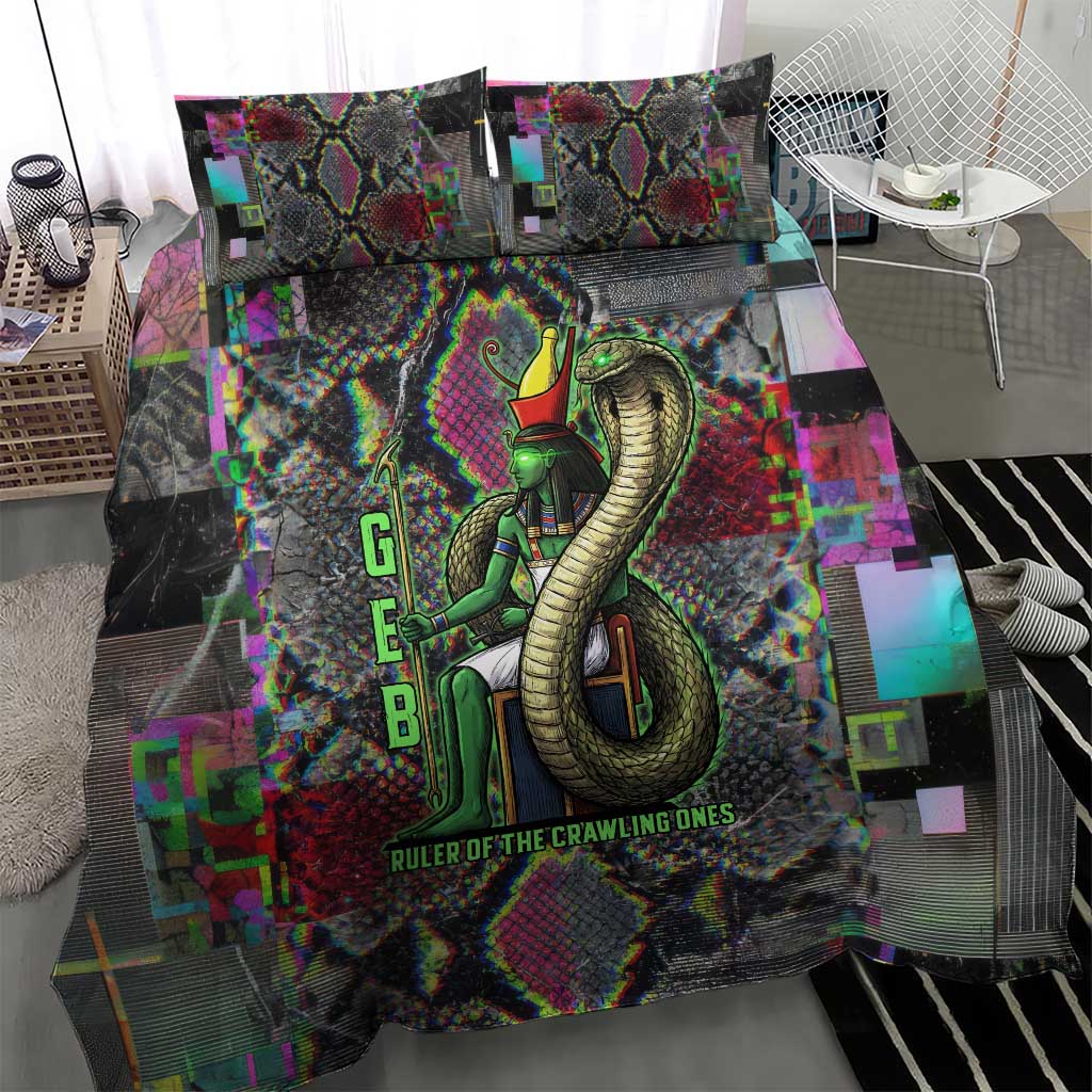 Geb Ancient Egyptian Bedding Set with Serpent Throne and Snake Skin Texture Egyptian Earth God Tribute - Wonder Print Shop