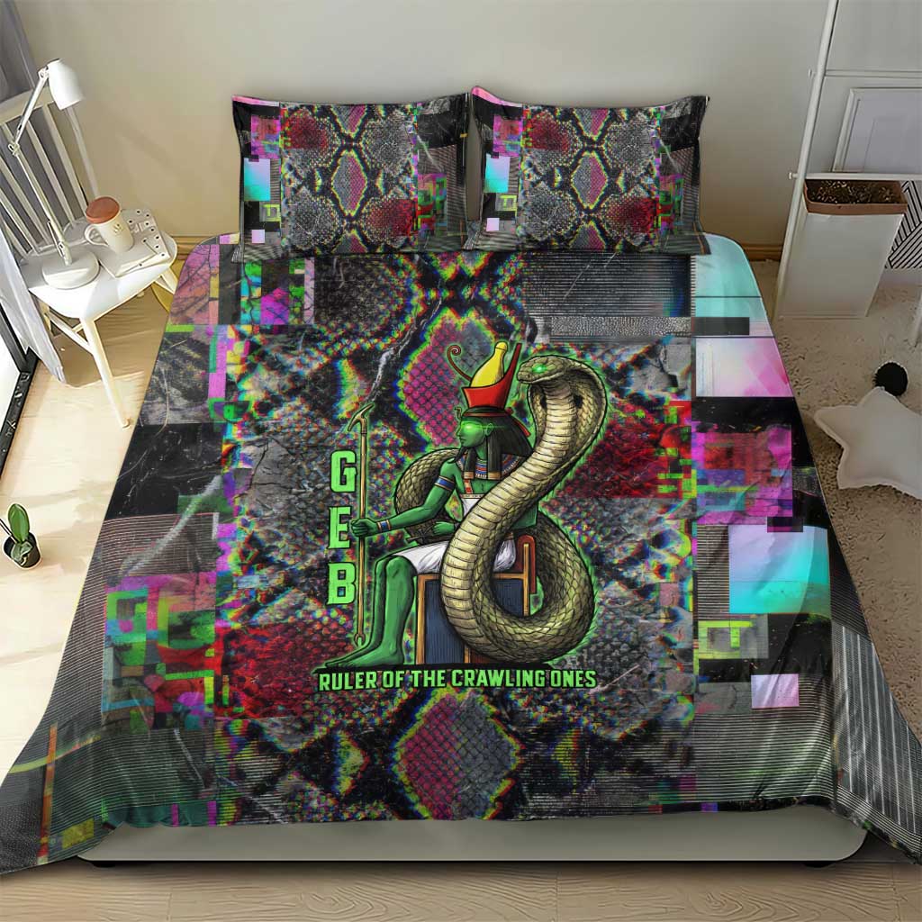 Geb Ancient Egyptian Bedding Set with Serpent Throne and Snake Skin Texture Egyptian Earth God Tribute - Wonder Print Shop