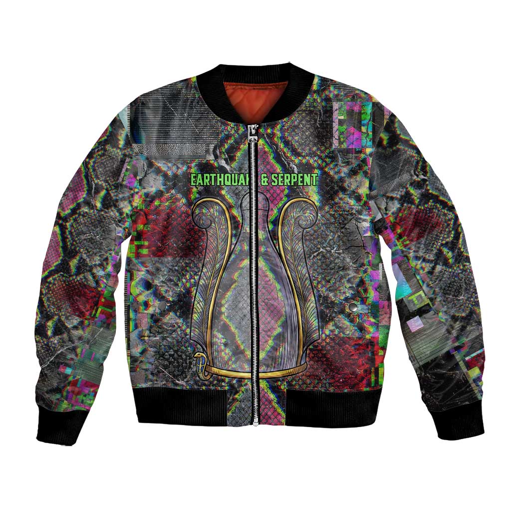 Geb Ancient Egyptian Bomber Jacket with Serpent Throne and Snake Skin Texture Egyptian Earth God Tribute - Wonder Print Shop