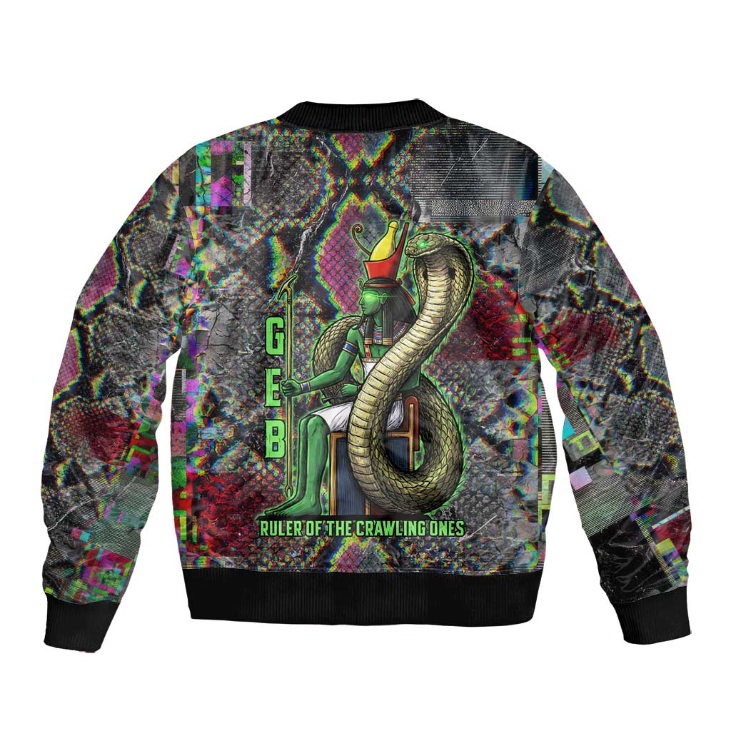 Geb Ancient Egyptian Bomber Jacket with Serpent Throne and Snake Skin Texture Egyptian Earth God Tribute - Wonder Print Shop