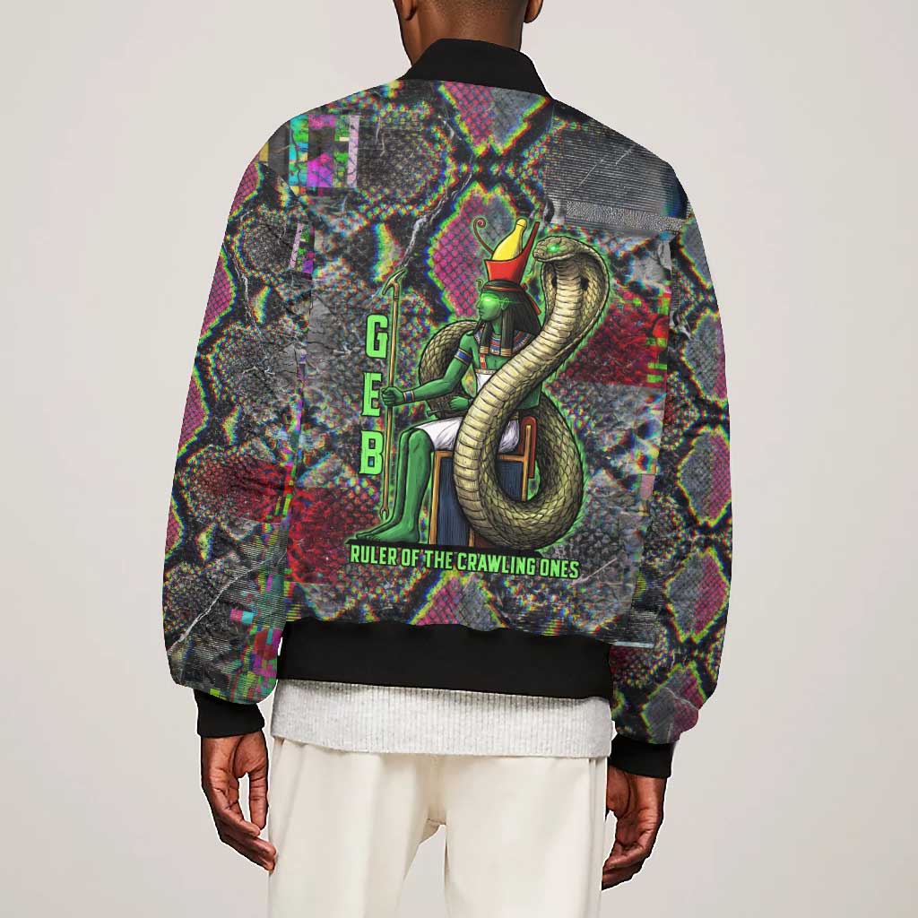 Geb Ancient Egyptian Bomber Jacket with Serpent Throne and Snake Skin Texture Egyptian Earth God Tribute - Wonder Print Shop