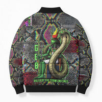 Geb Ancient Egyptian Bomber Puffer Jacket with Serpent Throne and Snake Skin Texture Egyptian Earth God Tribute - Wonder Print Shop