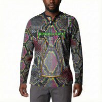 Geb Ancient Egyptian Button Sweatshirt with Serpent Throne and Snake Skin Texture Egyptian Earth God Tribute