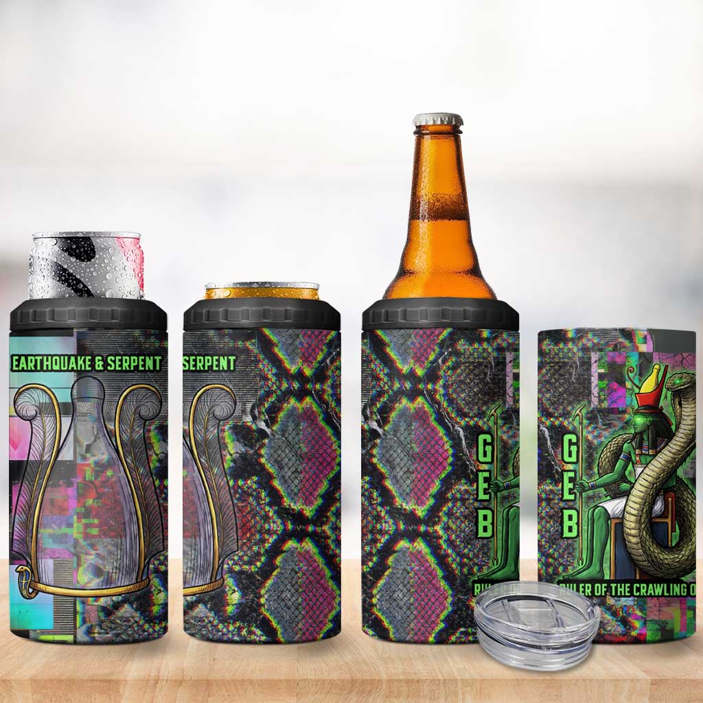 Geb Ancient Egyptian 4 in 1 Can Cooler Tumbler with Serpent Throne and Snake Skin Texture Egyptian Earth God Tribute - Wonder Print Shop