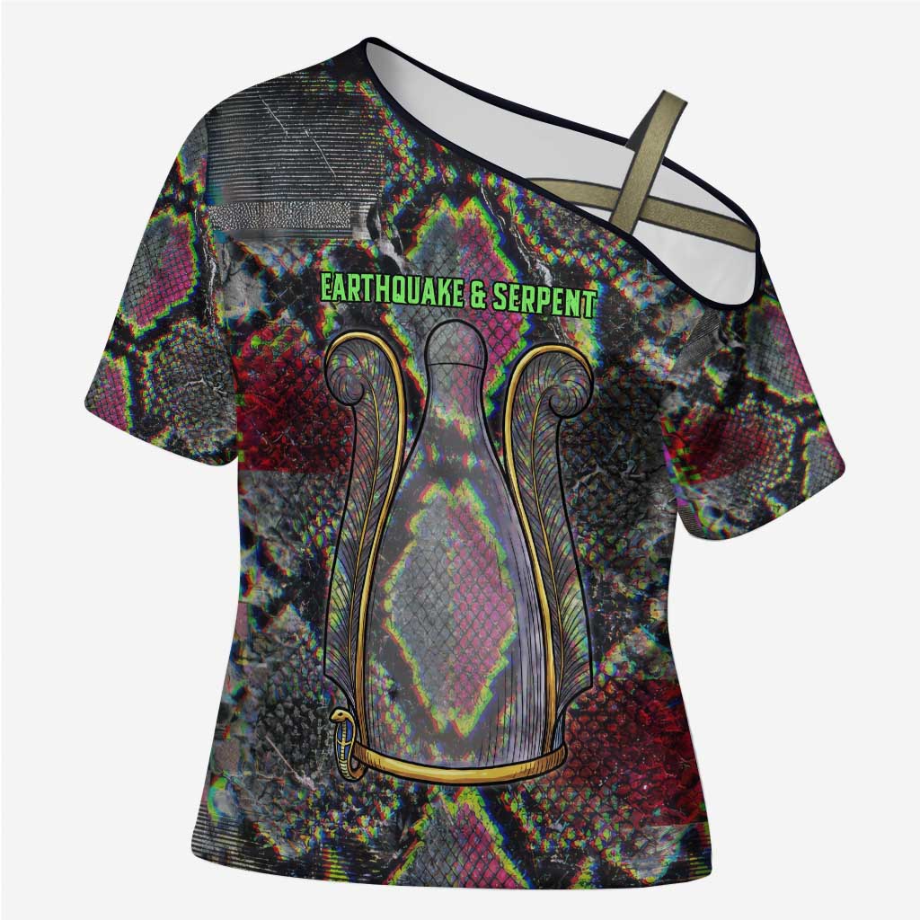 Geb Ancient Egyptian Cross Shoulder Shirt with Serpent Throne and Snake Skin Texture Egyptian Earth God Tribute - Wonder Print Shop