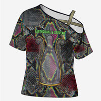Geb Ancient Egyptian Cross Shoulder Shirt with Serpent Throne and Snake Skin Texture Egyptian Earth God Tribute - Wonder Print Shop