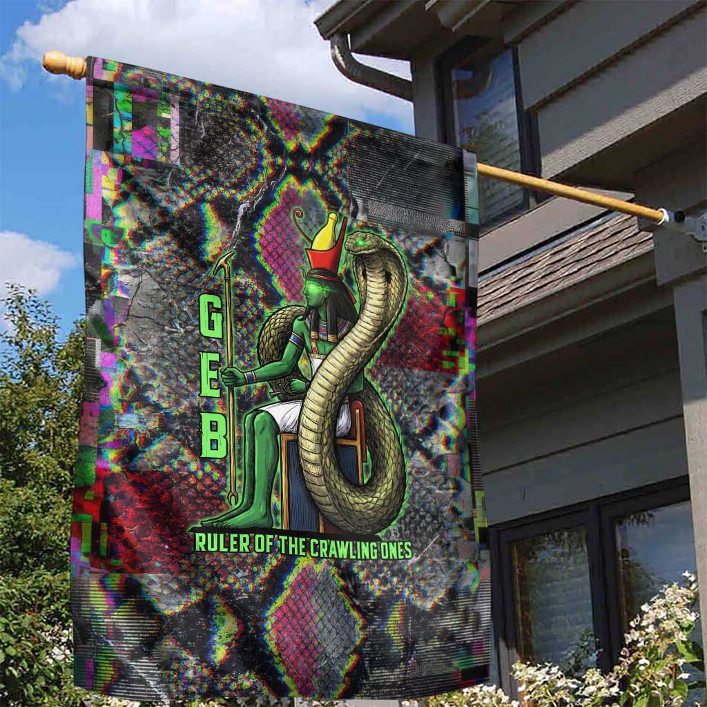 Geb Ancient Egyptian Garden Flag with Serpent Throne and Snake Skin Texture Egyptian Earth God Tribute - Wonder Print Shop