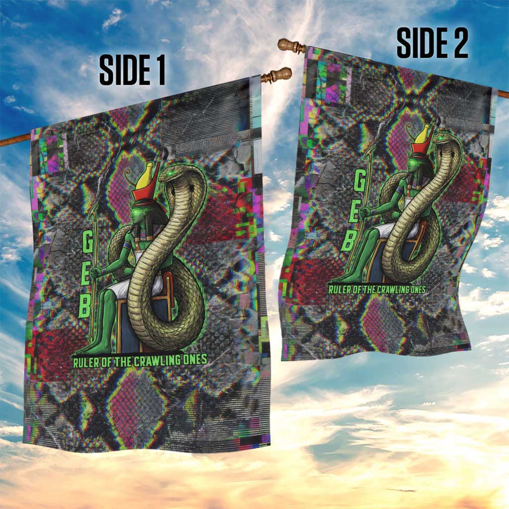 Geb Ancient Egyptian Garden Flag with Serpent Throne and Snake Skin Texture Egyptian Earth God Tribute - Wonder Print Shop