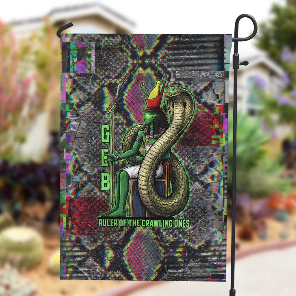 Geb Ancient Egyptian Garden Flag with Serpent Throne and Snake Skin Texture Egyptian Earth God Tribute - Wonder Print Shop