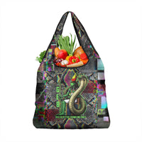 Geb Ancient Egyptian Grocery Bag with Serpent Throne and Snake Skin Texture Egyptian Earth God Tribute - Wonder Print Shop