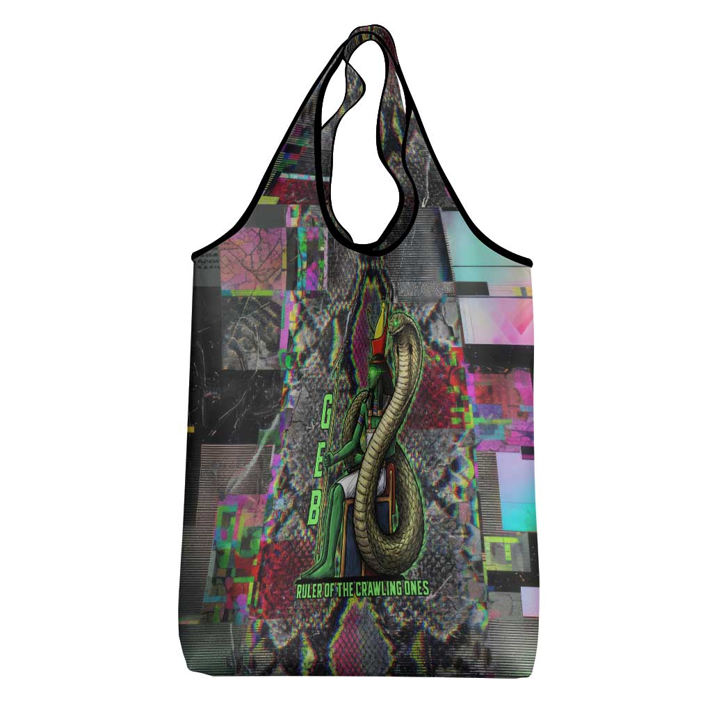 Geb Ancient Egyptian Grocery Bag with Serpent Throne and Snake Skin Texture Egyptian Earth God Tribute - Wonder Print Shop