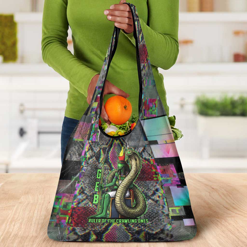 Geb Ancient Egyptian Grocery Bag with Serpent Throne and Snake Skin Texture Egyptian Earth God Tribute - Wonder Print Shop