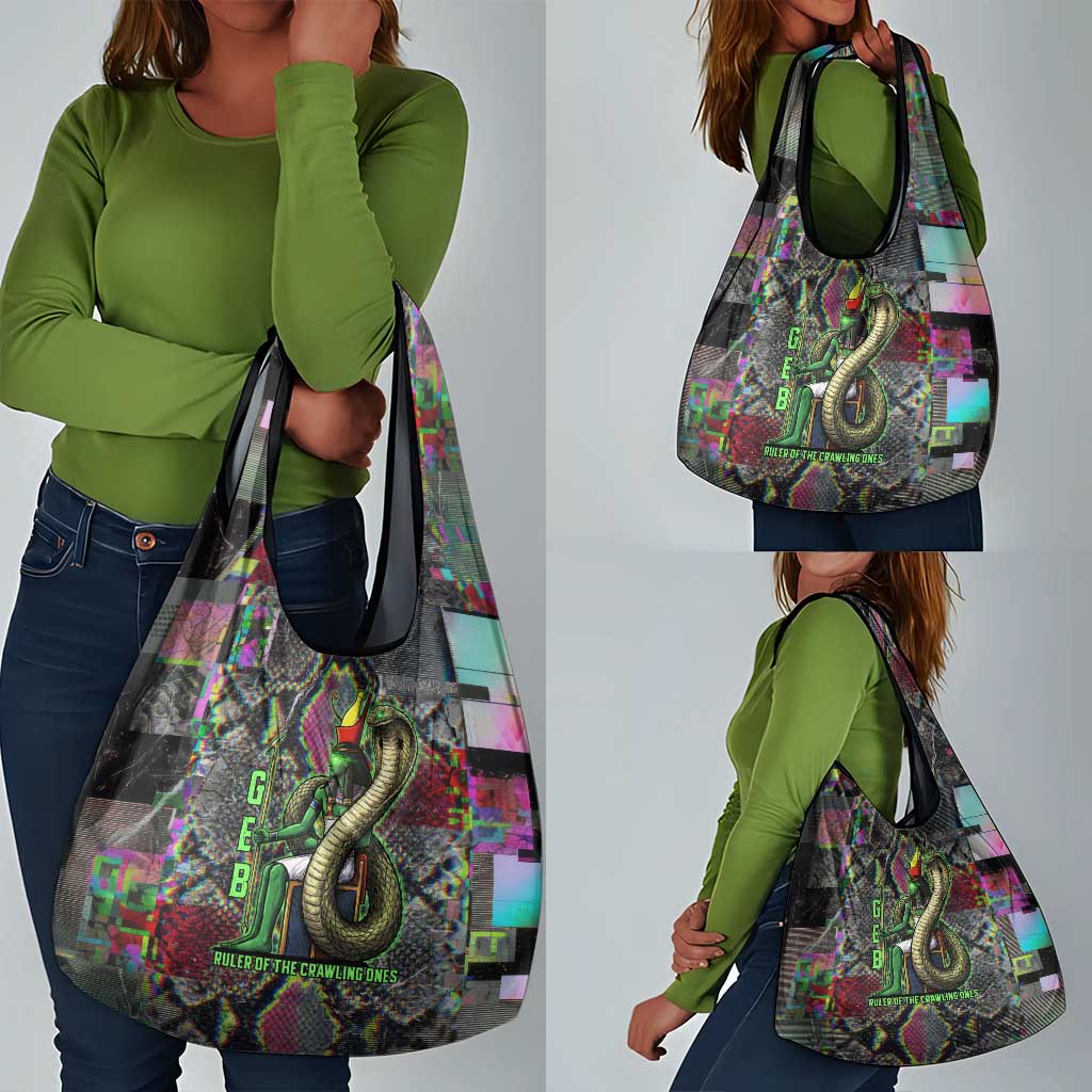 Geb Ancient Egyptian Grocery Bag with Serpent Throne and Snake Skin Texture Egyptian Earth God Tribute - Wonder Print Shop