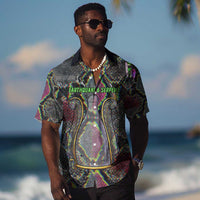 Geb Ancient Egyptian Hawaiian Shirt with Serpent Throne and Snake Skin Texture Egyptian Earth God Tribute - Wonder Print Shop