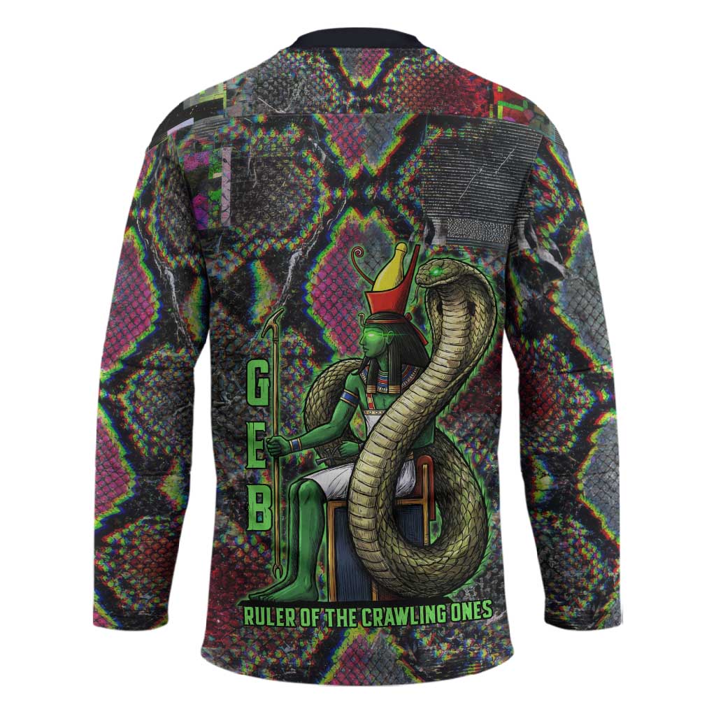 Geb Ancient Egyptian Hockey Jersey with Serpent Throne and Snake Skin Texture Egyptian Earth God Tribute - Wonder Print Shop