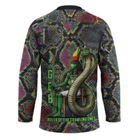 Geb Ancient Egyptian Hockey Jersey with Serpent Throne and Snake Skin Texture Egyptian Earth God Tribute - Wonder Print Shop