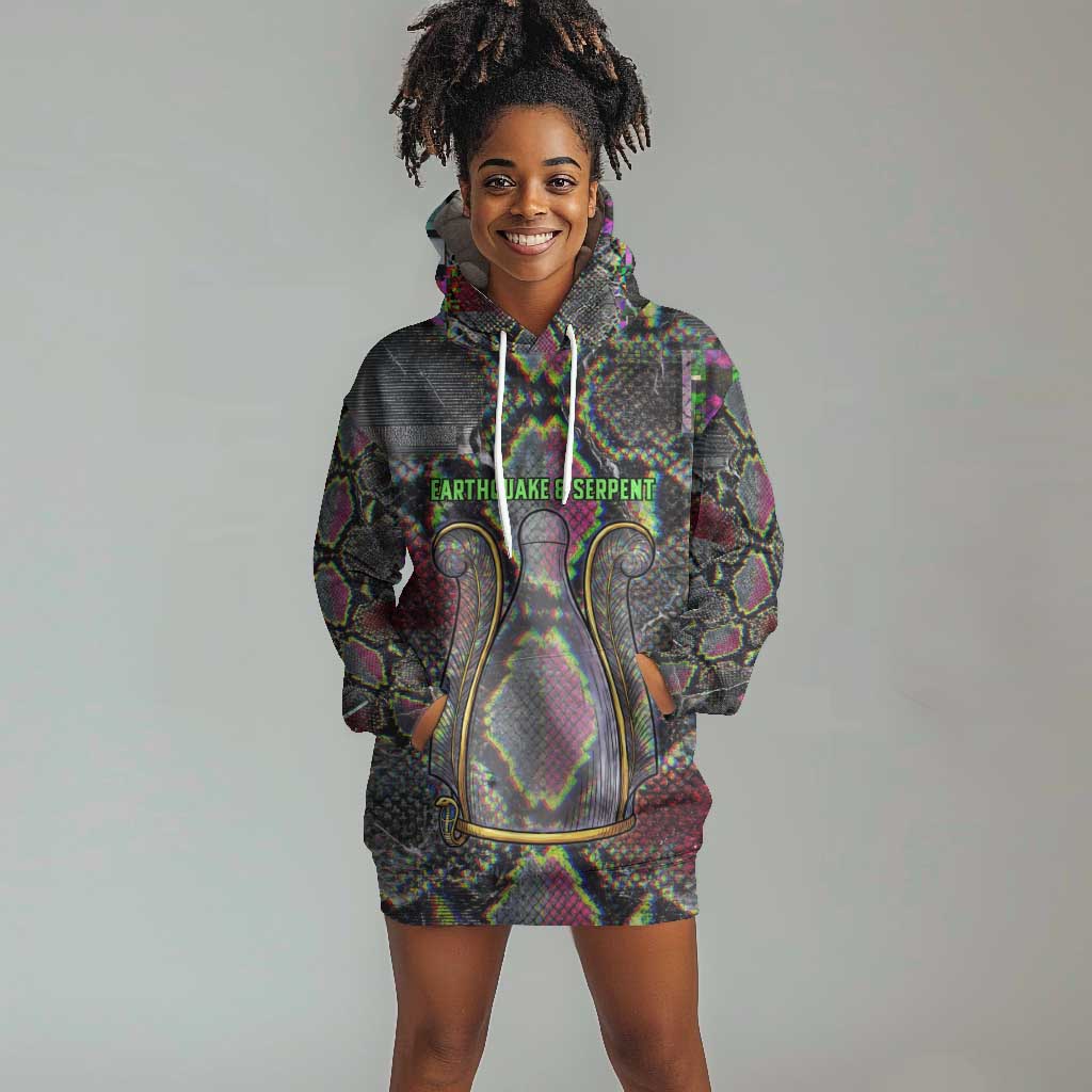 Geb Ancient Egyptian Hoodie Dress with Serpent Throne and Snake Skin Texture Egyptian Earth God Tribute - Wonder Print Shop