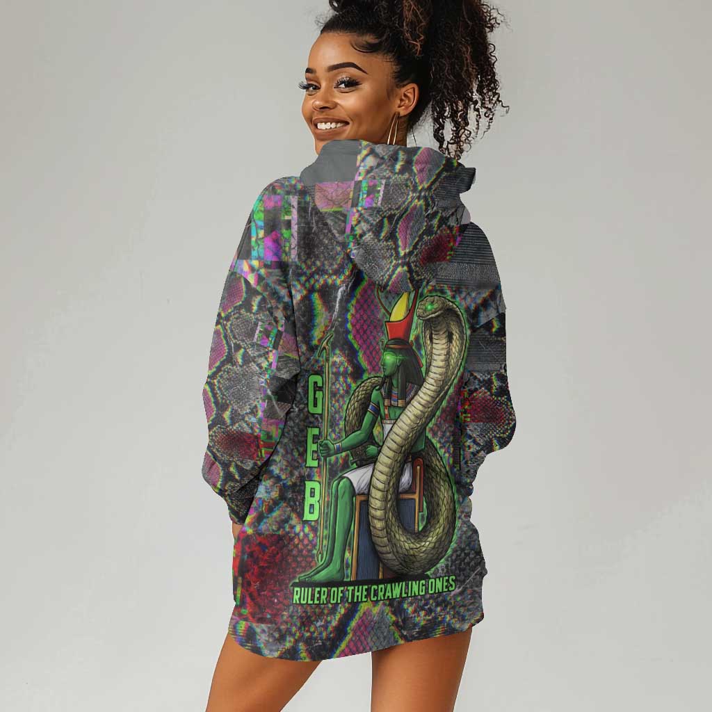 Geb Ancient Egyptian Hoodie Dress with Serpent Throne and Snake Skin Texture Egyptian Earth God Tribute - Wonder Print Shop