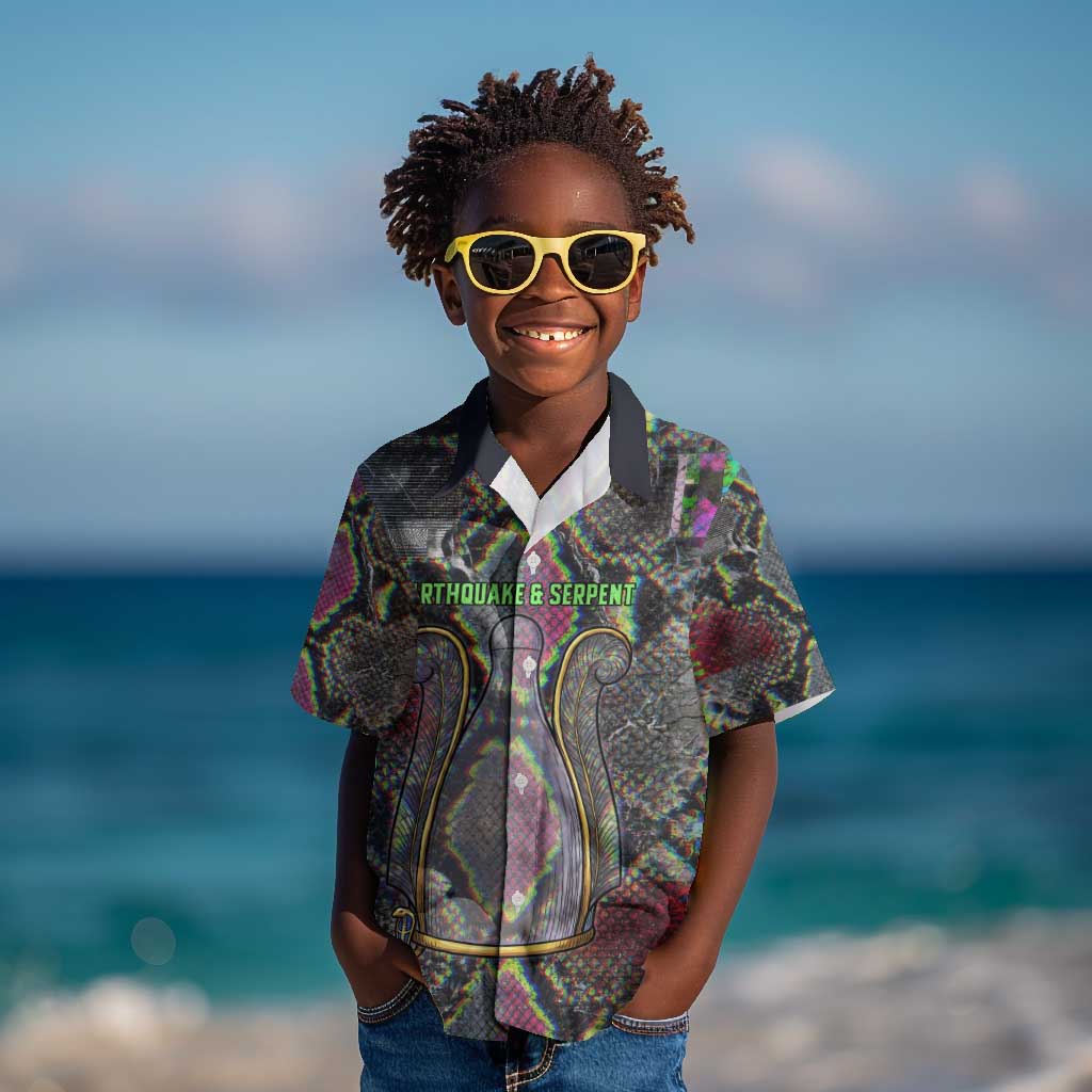 Geb Ancient Egyptian Kid Hawaiian Shirt with Serpent Throne and Snake Skin Texture Egyptian Earth God Tribute - Wonder Print Shop