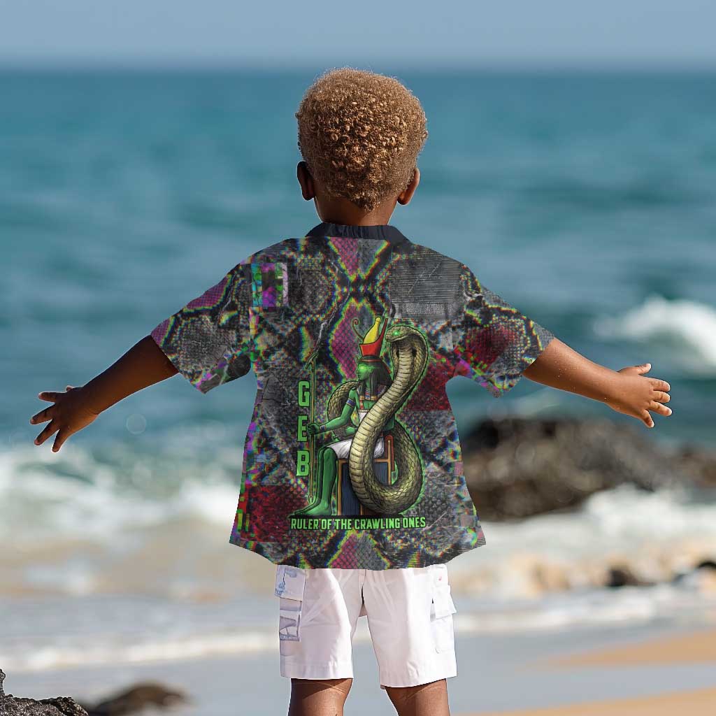 Geb Ancient Egyptian Kid Hawaiian Shirt with Serpent Throne and Snake Skin Texture Egyptian Earth God Tribute - Wonder Print Shop