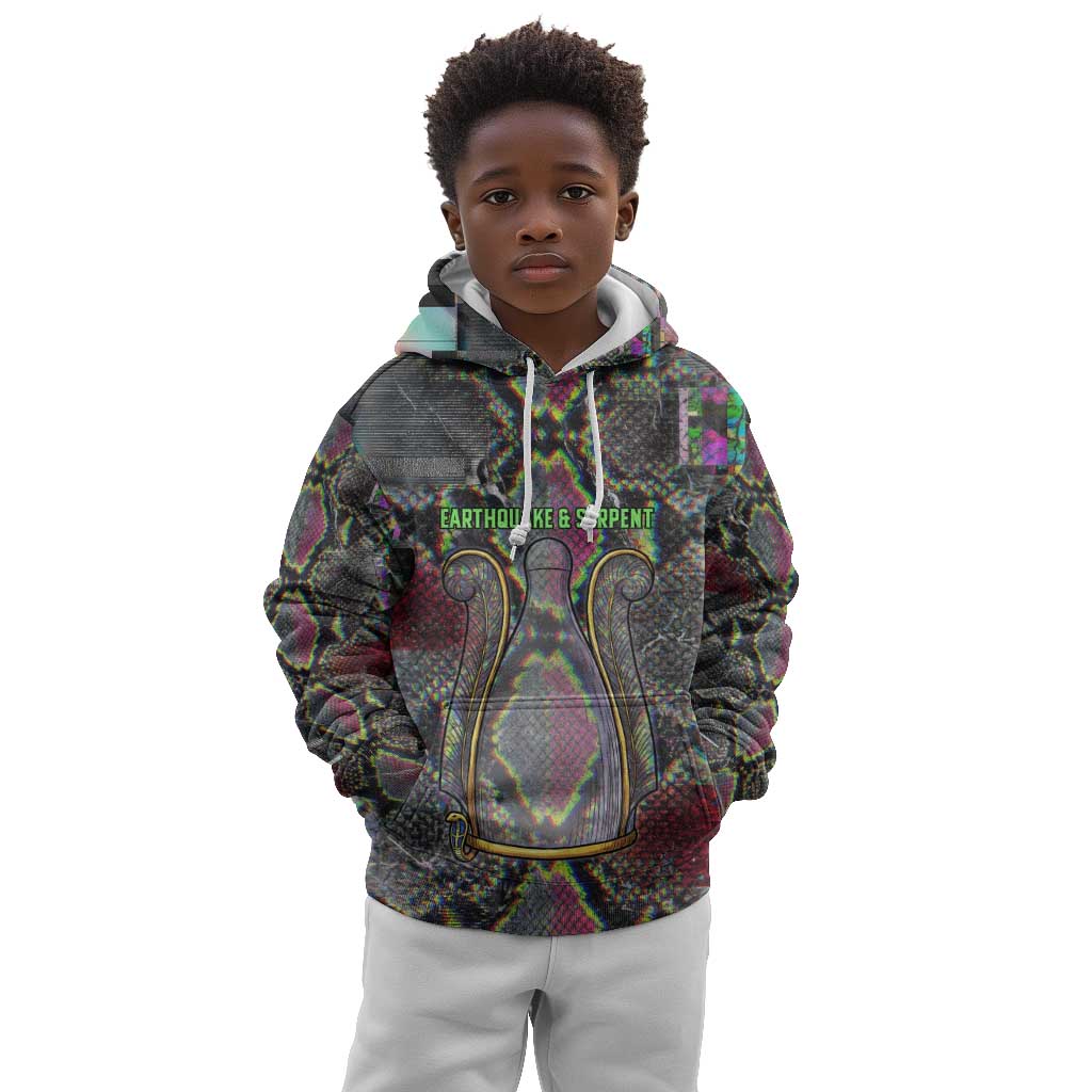 Geb Ancient Egyptian Kid Hoodie with Serpent Throne and Snake Skin Texture Egyptian Earth God Tribute - Wonder Print Shop