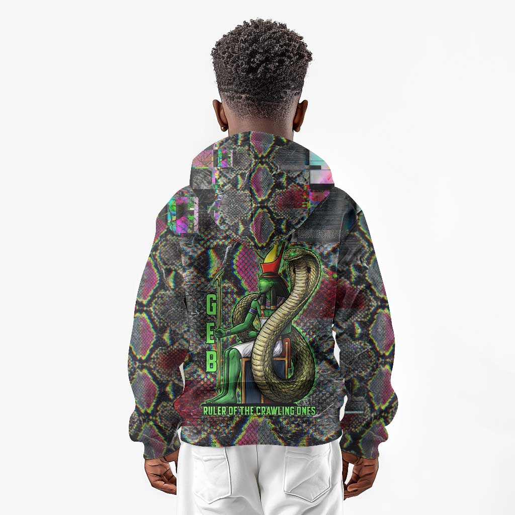 Geb Ancient Egyptian Kid Hoodie with Serpent Throne and Snake Skin Texture Egyptian Earth God Tribute - Wonder Print Shop