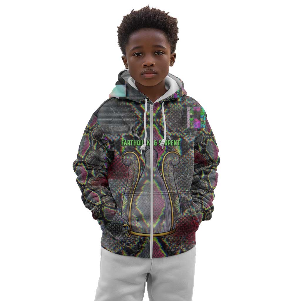 Geb Ancient Egyptian Kid Hoodie with Serpent Throne and Snake Skin Texture Egyptian Earth God Tribute - Wonder Print Shop