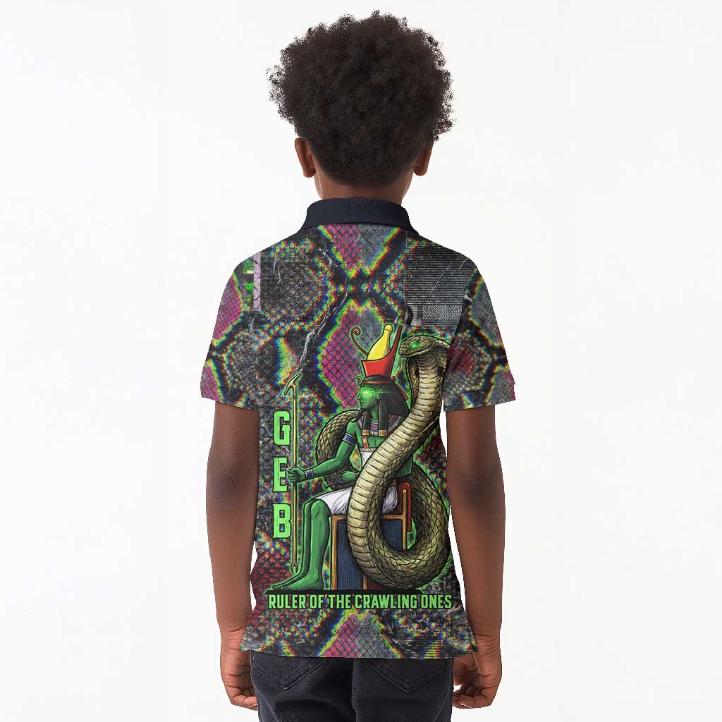 Geb Ancient Egyptian Kid Polo Shirt with Serpent Throne and Snake Skin Texture Egyptian Earth God Tribute - Wonder Print Shop
