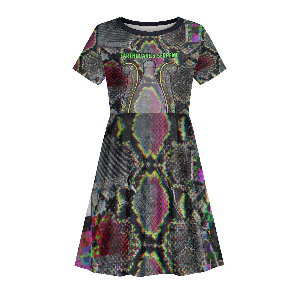 Geb Ancient Egyptian Kid Short Sleeve Dress with Serpent Throne and Snake Skin Texture Egyptian Earth God Tribute - Wonder Print Shop
