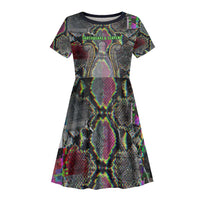 Geb Ancient Egyptian Kid Short Sleeve Dress with Serpent Throne and Snake Skin Texture Egyptian Earth God Tribute - Wonder Print Shop