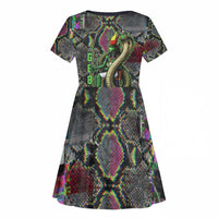 Geb Ancient Egyptian Kid Short Sleeve Dress with Serpent Throne and Snake Skin Texture Egyptian Earth God Tribute - Wonder Print Shop
