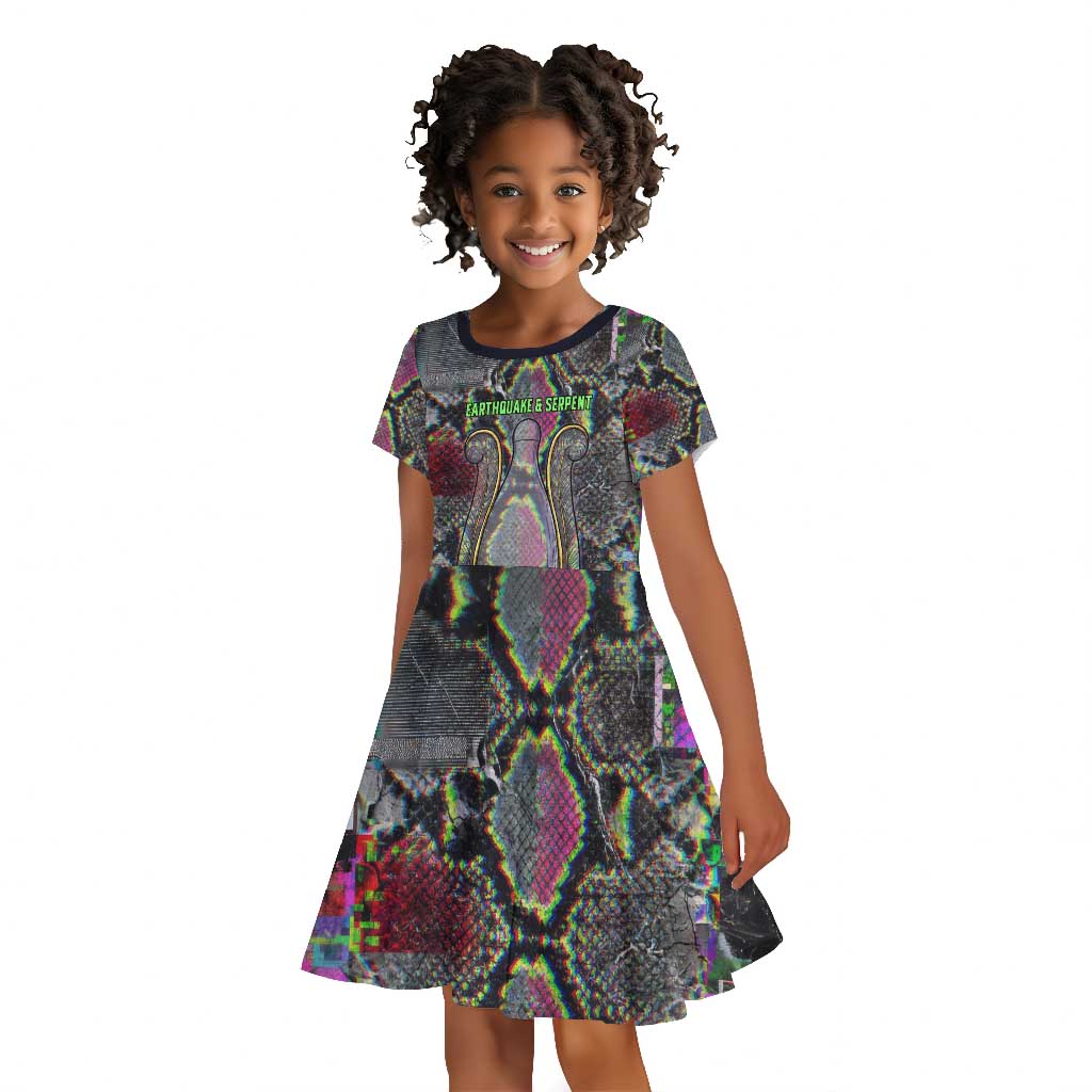 Geb Ancient Egyptian Kid Short Sleeve Dress with Serpent Throne and Snake Skin Texture Egyptian Earth God Tribute - Wonder Print Shop