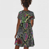 Geb Ancient Egyptian Kid Short Sleeve Dress with Serpent Throne and Snake Skin Texture Egyptian Earth God Tribute - Wonder Print Shop