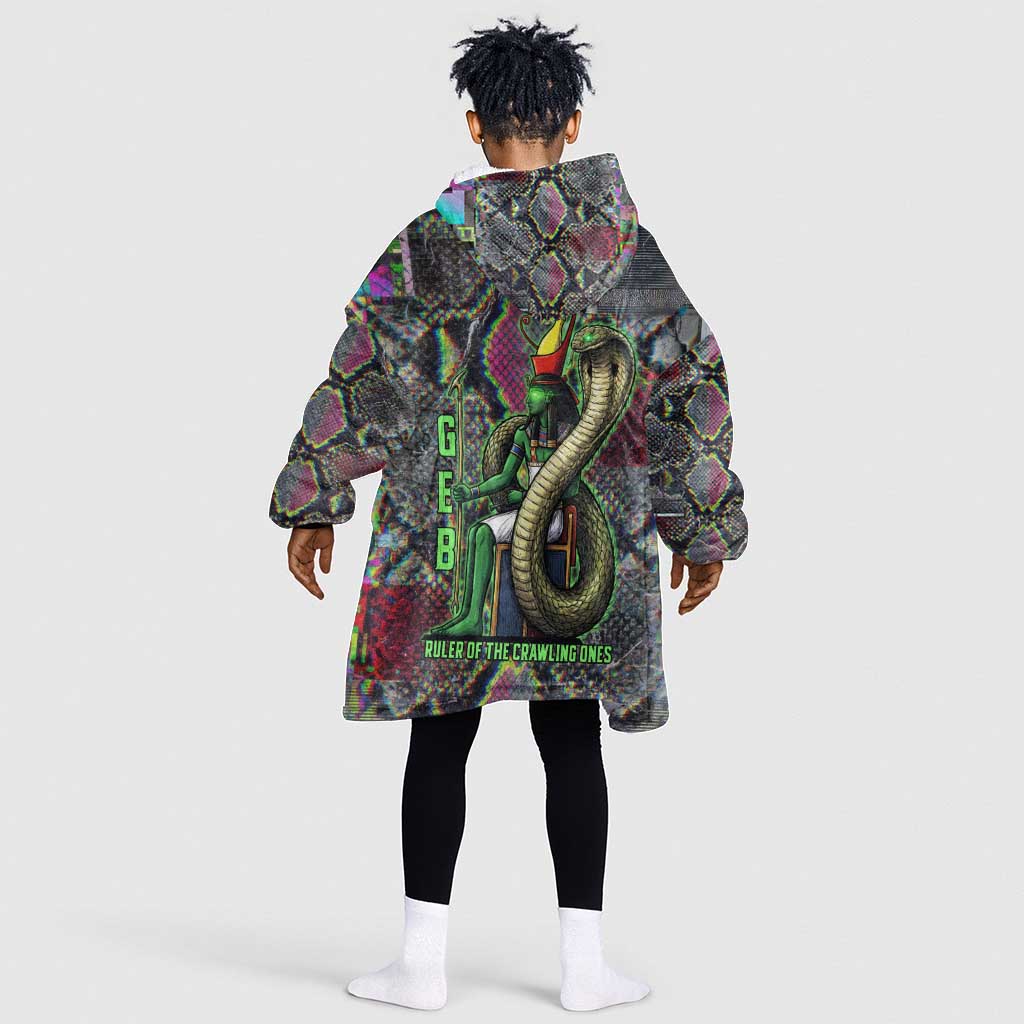 Geb Ancient Egyptian Kid Wearable Blanket Hoodie with Serpent Throne and Snake Skin Texture Egyptian Earth God Tribute - Wonder Print Shop