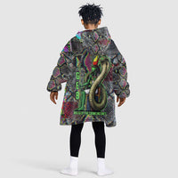 Geb Ancient Egyptian Kid Wearable Blanket Hoodie with Serpent Throne and Snake Skin Texture Egyptian Earth God Tribute - Wonder Print Shop