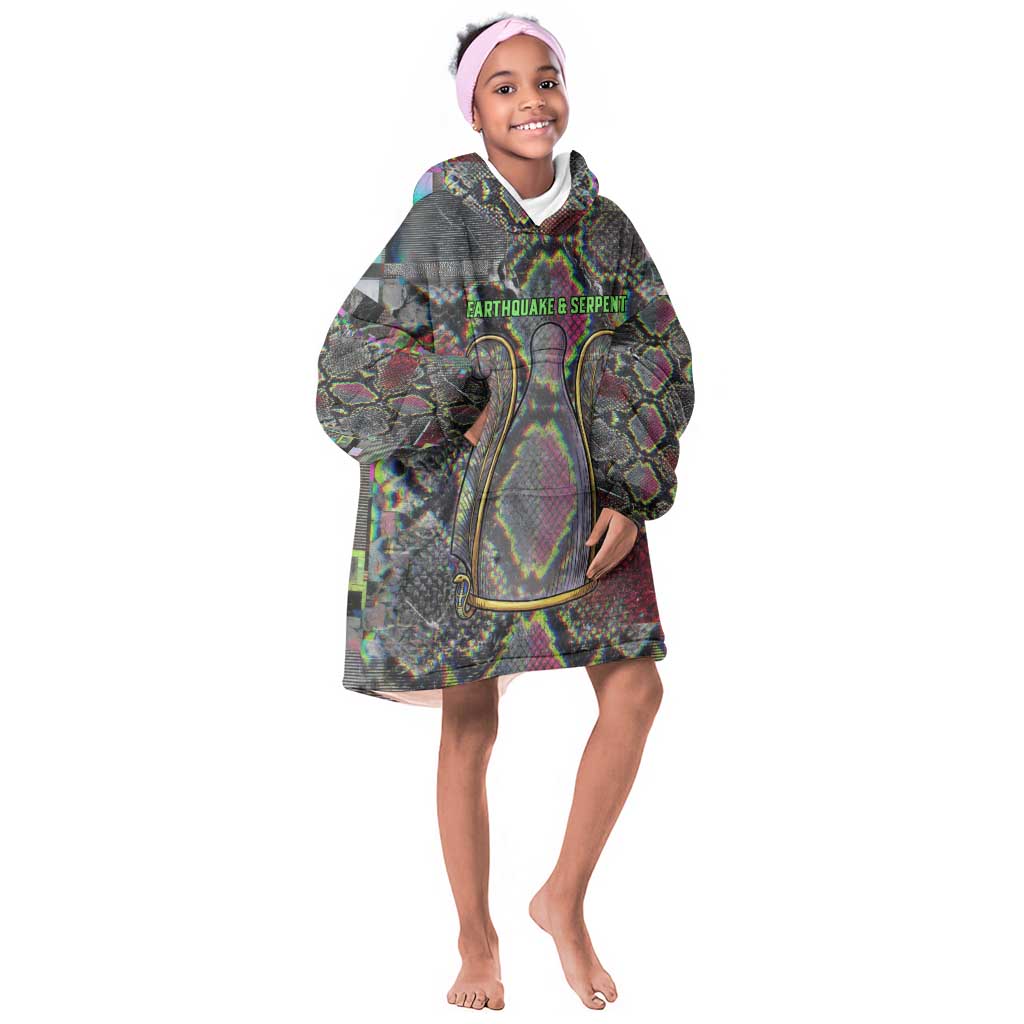 Geb Ancient Egyptian Kid Wearable Blanket Hoodie with Serpent Throne and Snake Skin Texture Egyptian Earth God Tribute - Wonder Print Shop