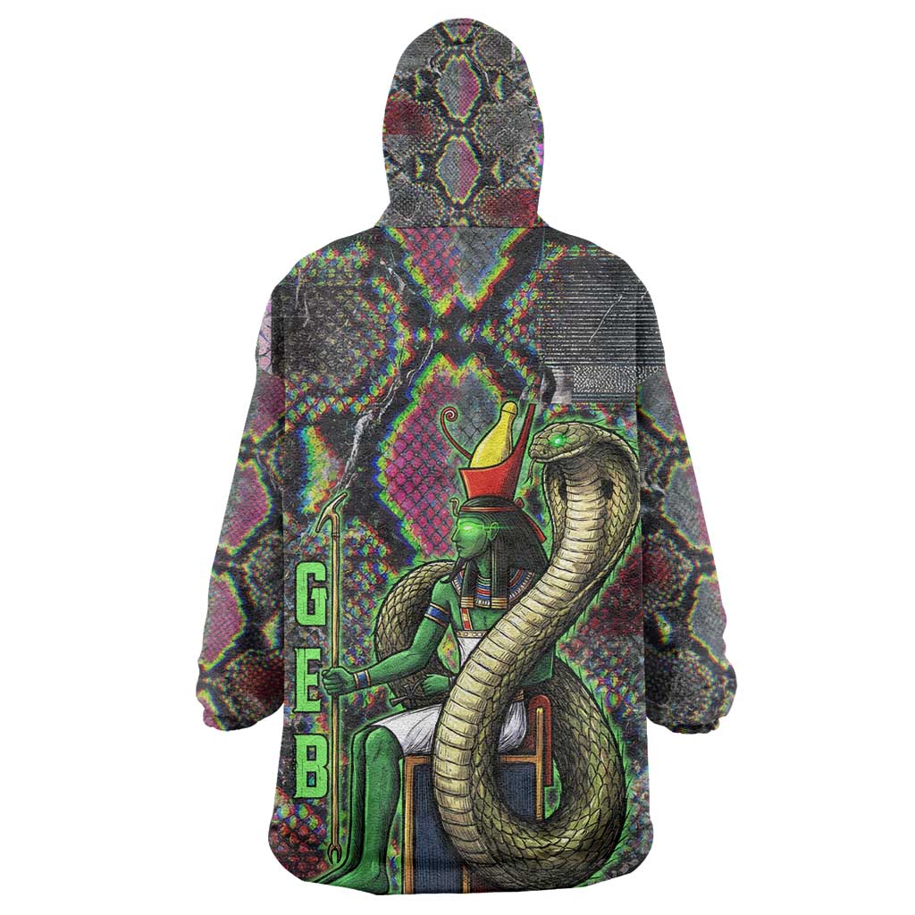 Geb Ancient Egyptian Kid Wearable Blanket Hoodie with Serpent Throne and Snake Skin Texture Egyptian Earth God Tribute - Wonder Print Shop