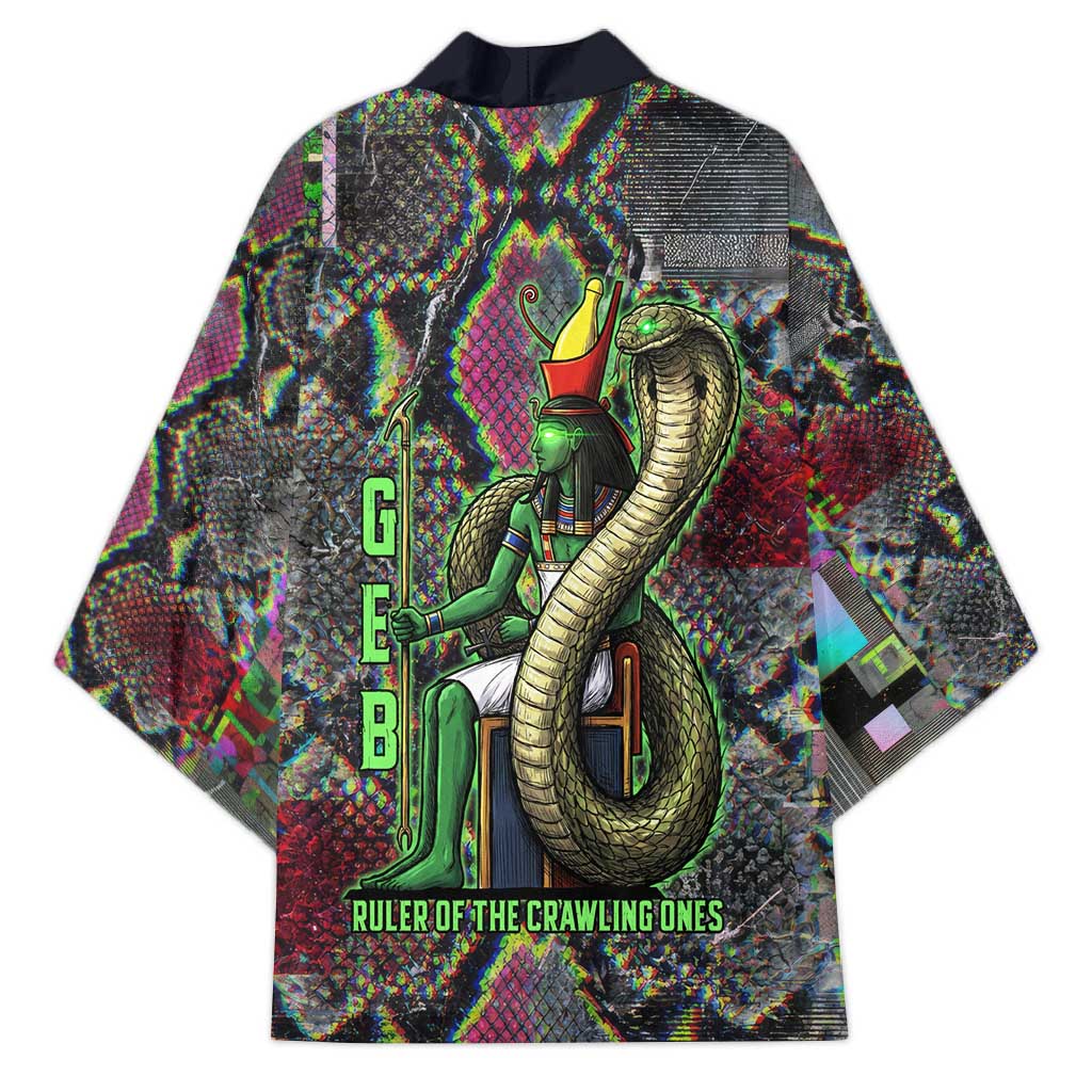 Geb Ancient Egyptian Kimono with Serpent Throne and Snake Skin Texture Egyptian Earth God Tribute - Wonder Print Shop