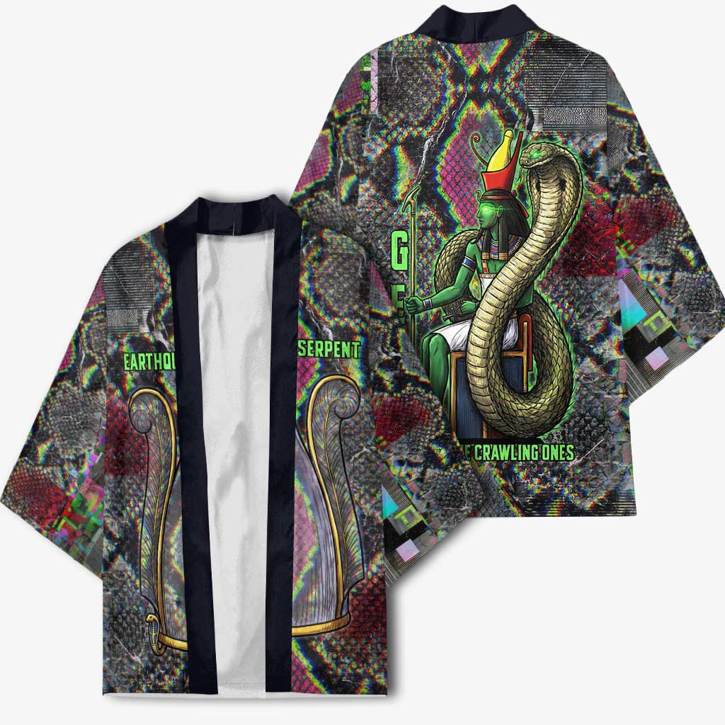 Geb Ancient Egyptian Kimono with Serpent Throne and Snake Skin Texture Egyptian Earth God Tribute - Wonder Print Shop