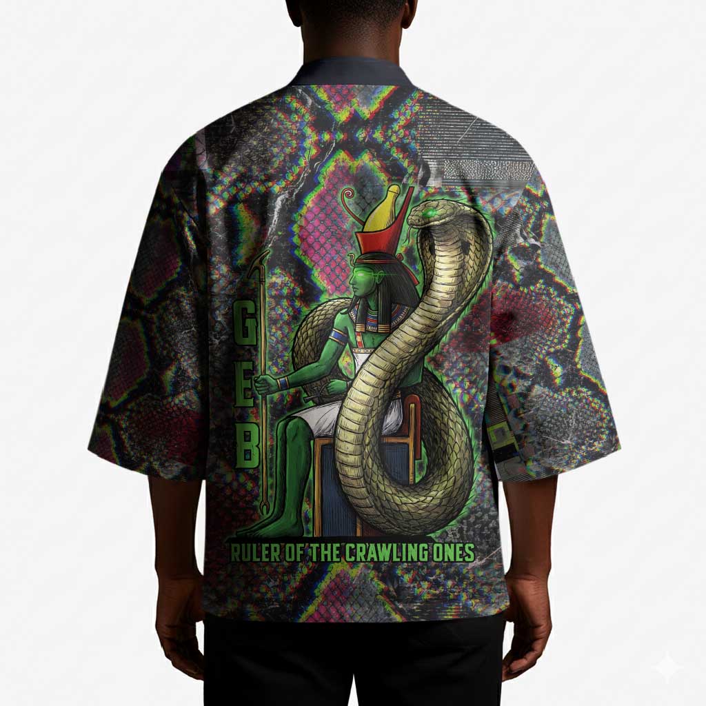 Geb Ancient Egyptian Kimono with Serpent Throne and Snake Skin Texture Egyptian Earth God Tribute - Wonder Print Shop