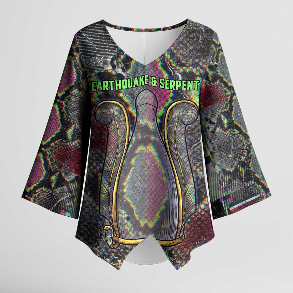 Geb Ancient Egyptian Kimono Sleeve Blouse with Serpent Throne and Snake Skin Texture Egyptian Earth God Tribute - Wonder Print Shop