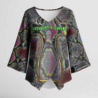 Geb Ancient Egyptian Kimono Sleeve Blouse with Serpent Throne and Snake Skin Texture Egyptian Earth God Tribute - Wonder Print Shop