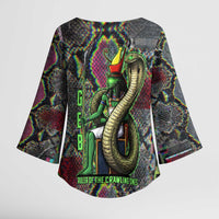 Geb Ancient Egyptian Kimono Sleeve Blouse with Serpent Throne and Snake Skin Texture Egyptian Earth God Tribute - Wonder Print Shop